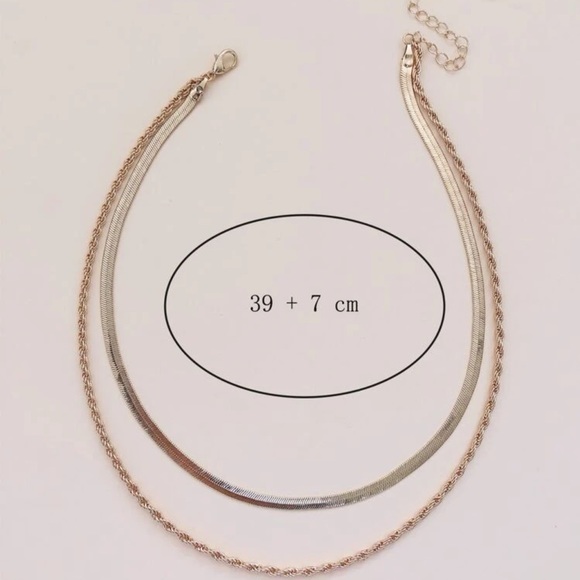 Double layered gold chain necklace twist chain flat chain - Picture 2 of 2